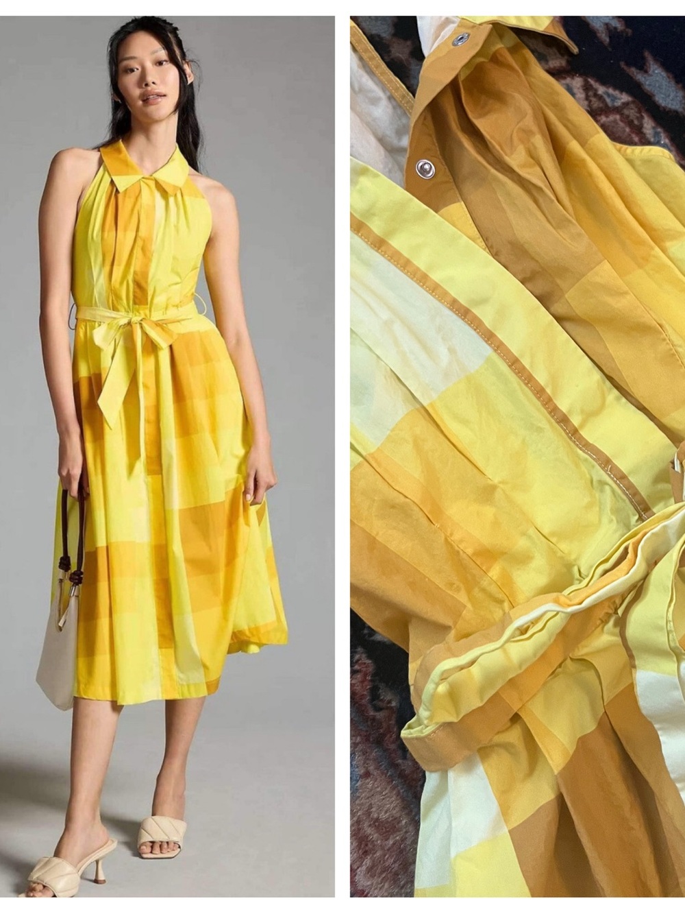 Anthropologie Plenty by Tracy Reese Yellow Midi Halter Cotton Shirt Dress XS